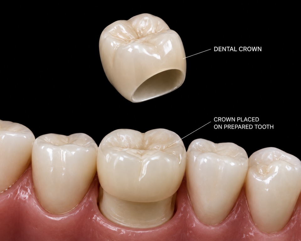 Example of dental crown on tooth
